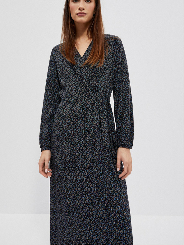 Moodo Čierne dámske vzorované midi šaty Moodo