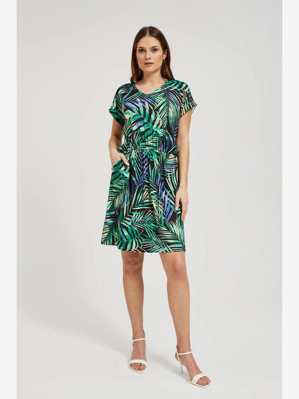 Moodo Tyrkysovo-čierne vzorované midi šaty Moodo