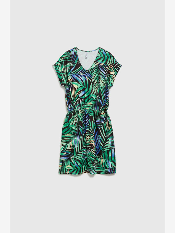 Moodo Tyrkysovo-čierne vzorované midi šaty Moodo