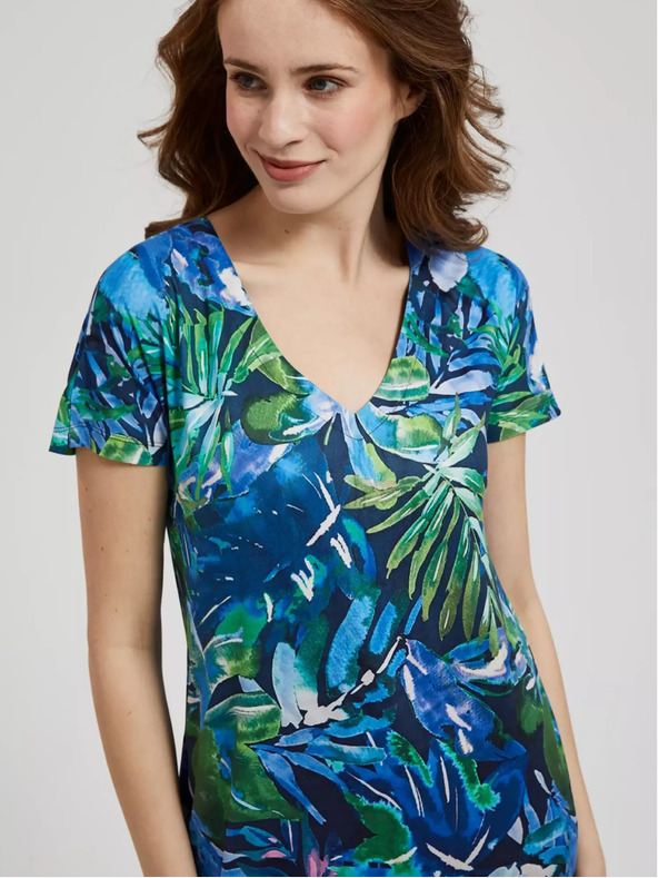 Moodo Modré šaty s tropickým vzorom Moodo