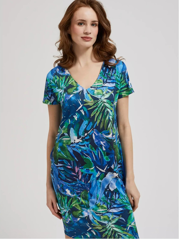 Moodo Modré šaty s tropickým vzorom Moodo