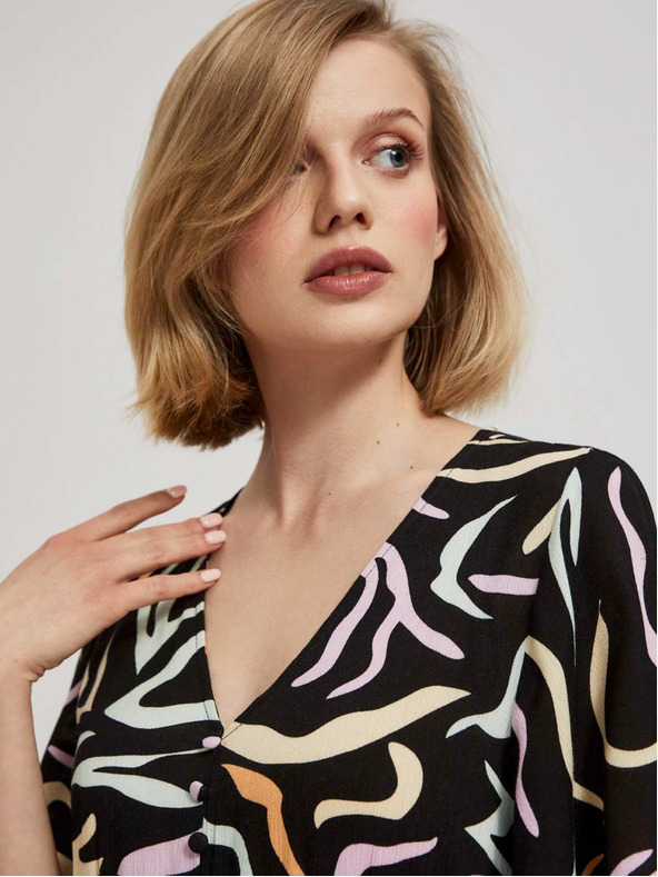 Moodo Čierne dámske vzorované dlhé šaty Moodo