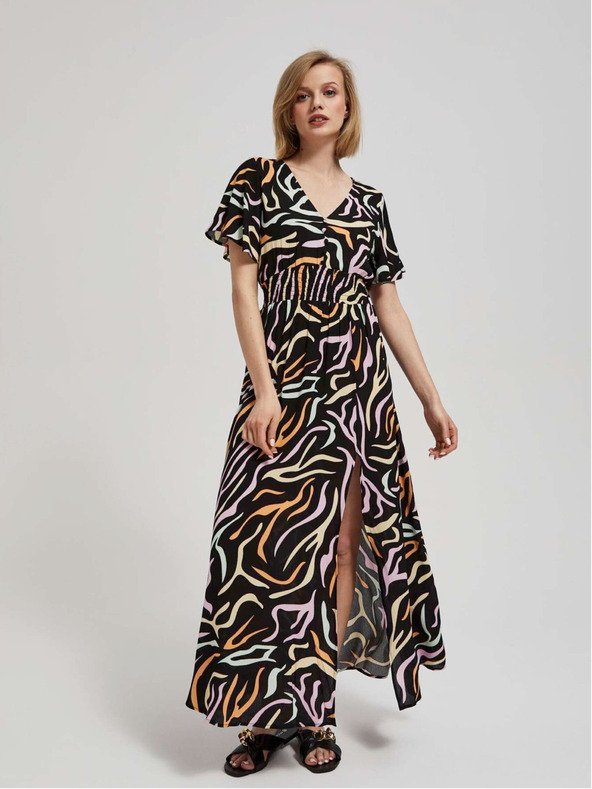 Moodo Čierne dámske vzorované dlhé šaty Moodo