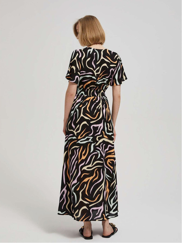 Moodo Čierne dámske vzorované dlhé šaty Moodo