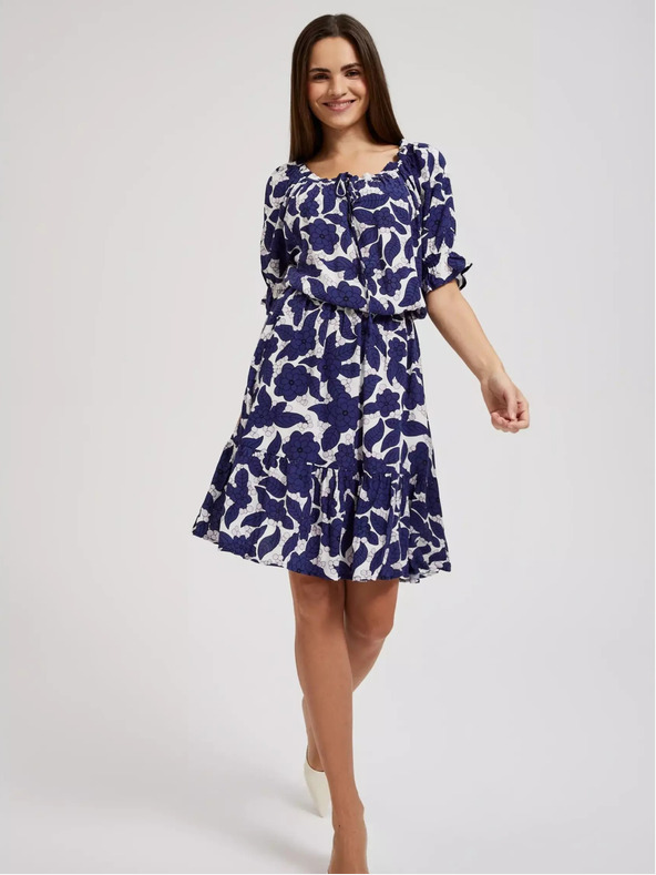 Moodo Fialové kvetinové šaty s volánovými rukávmi Moodo