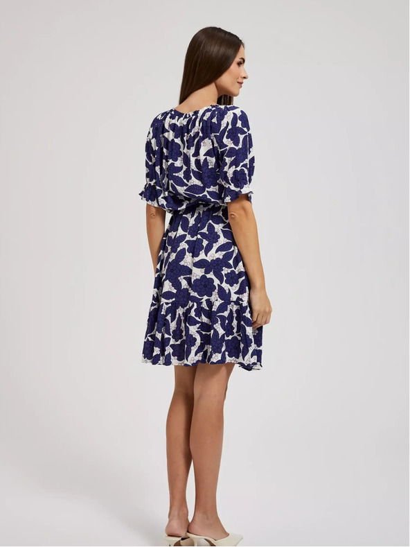 Moodo Fialové kvetinové šaty s volánovými rukávmi Moodo