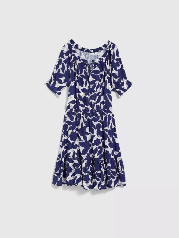 Moodo Fialové kvetinové šaty s volánovými rukávmi Moodo