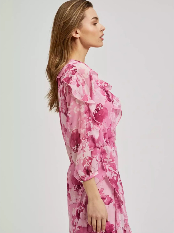 Moodo Ružové kvetinové šaty s volánmi Moodo