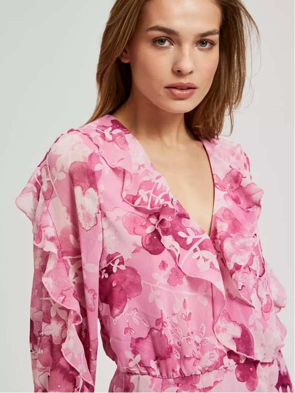 Moodo Ružové kvetinové šaty s volánmi Moodo