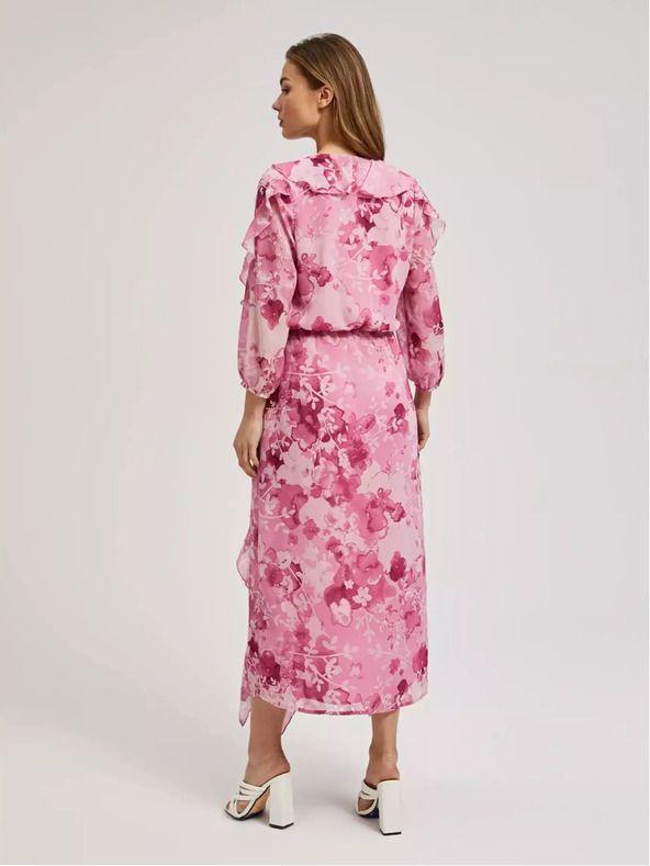 Moodo Ružové kvetinové šaty s volánmi Moodo