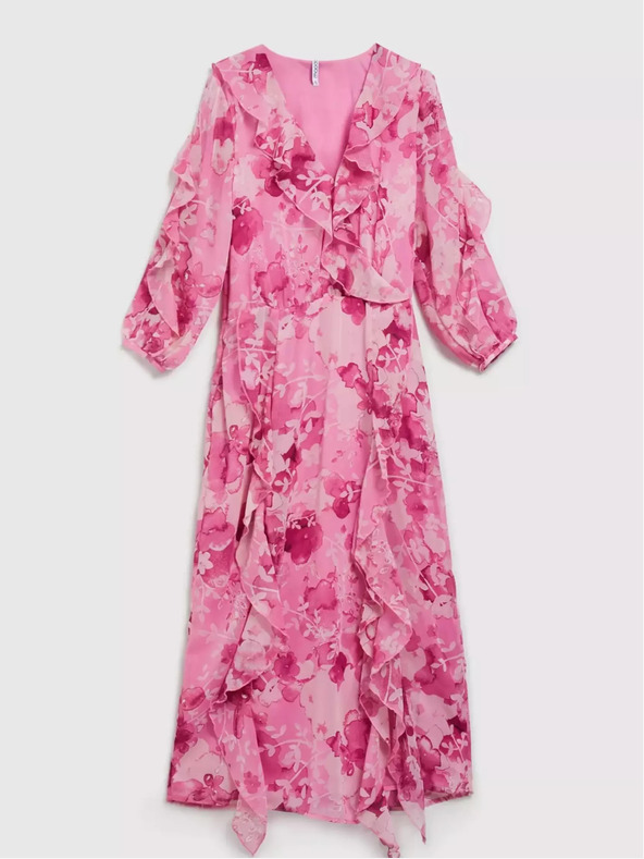 Moodo Ružové kvetinové šaty s volánmi Moodo