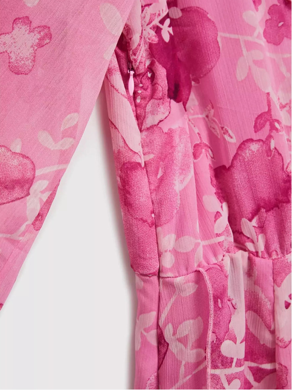 Moodo Ružové kvetinové šaty s volánmi Moodo