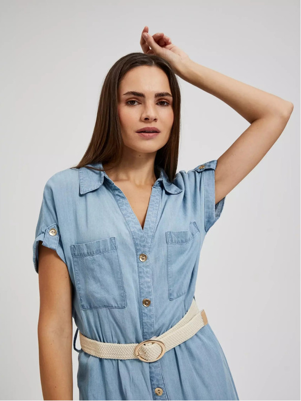 Moodo Modré lyocellové midi šaty Moodo