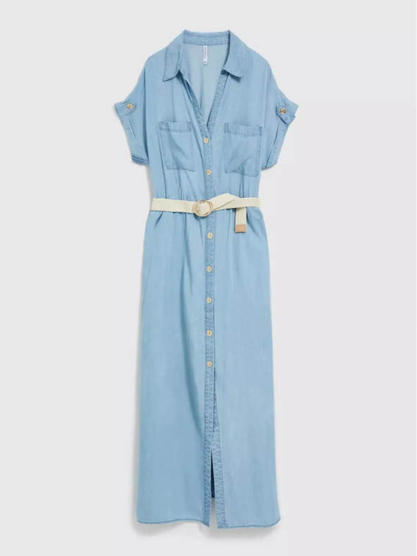 Moodo Modré lyocellové midi šaty Moodo