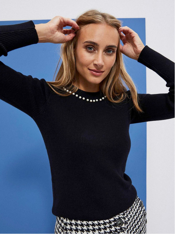 Moodo Čierny dámsky sveter s perlami Moodo