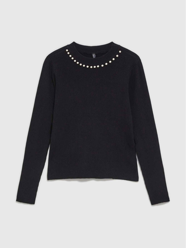 Moodo Čierny dámsky sveter s perlami Moodo