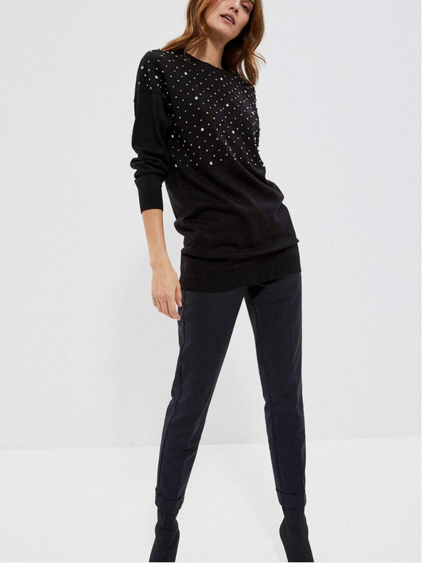 Moodo Čierny dámsky sveter s korálkami Moodo