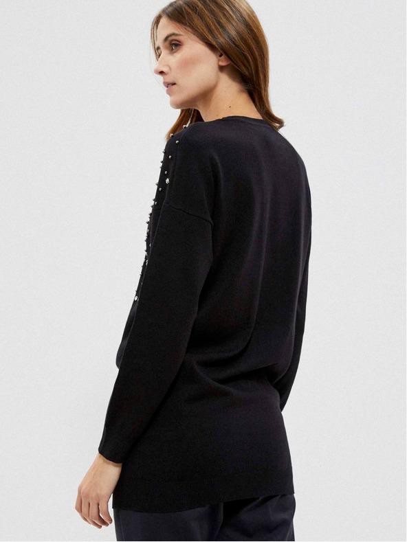 Moodo Čierny dámsky sveter s korálkami Moodo