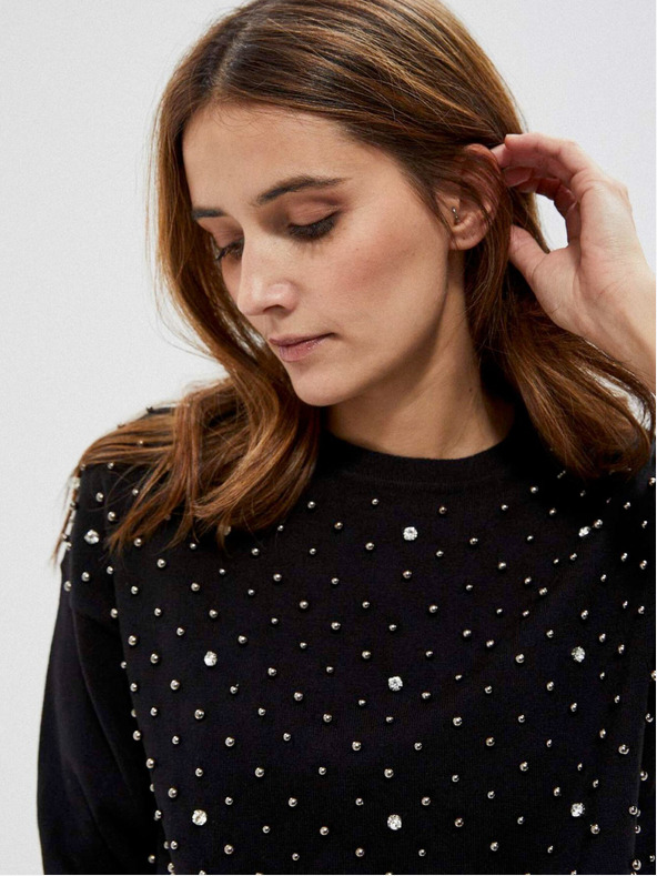 Moodo Čierny dámsky sveter s korálkami Moodo