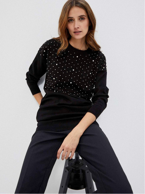 Moodo Čierny dámsky sveter s korálkami Moodo
