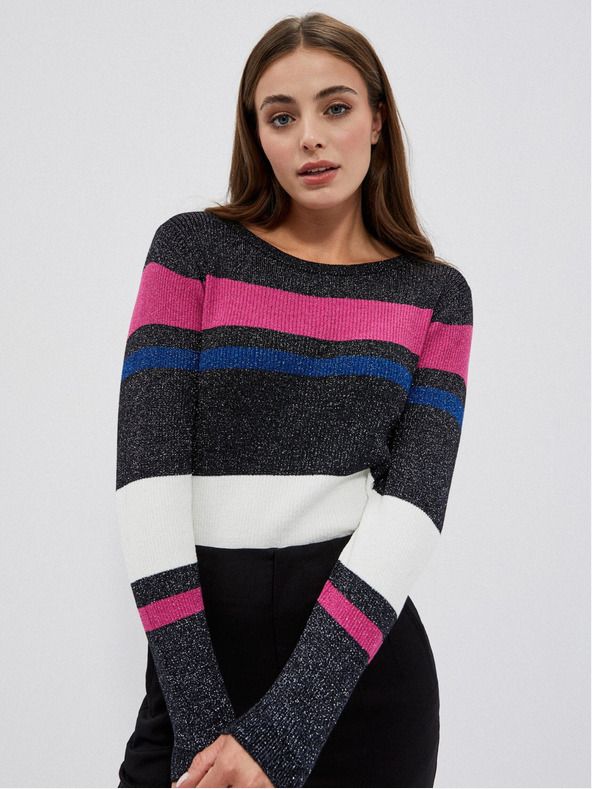 Moodo Čierny dámsky sveter s kovovou čiernou niťou Moodo