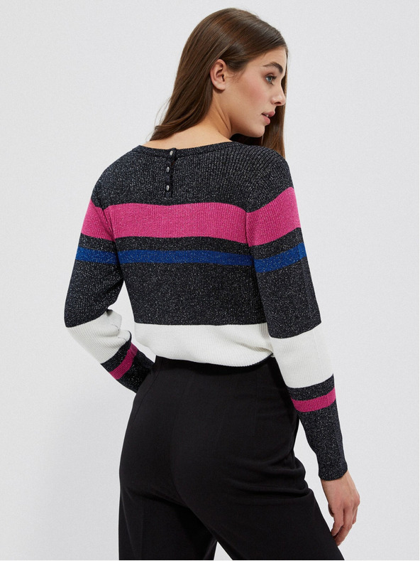 Moodo Čierny dámsky sveter s kovovou čiernou niťou Moodo