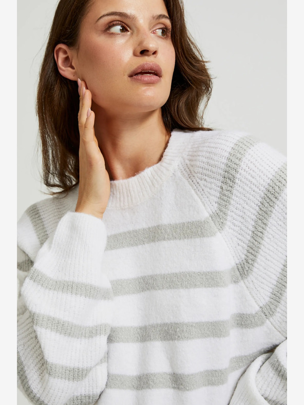 Moodo Moodo Sivý pruhovaný biely sveter