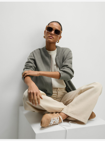 Marks & Spencer Pletený kardigán v štýle bomber s textúrou a okrúhlym výstrihom Marks & Spencer hnedá