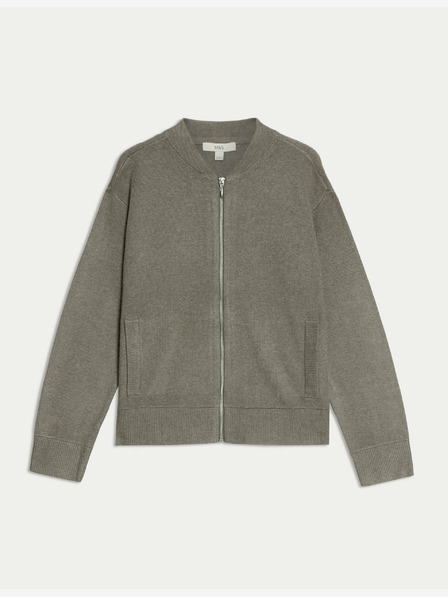 Marks & Spencer Pletený kardigán v štýle bomber s textúrou a okrúhlym výstrihom Marks & Spencer hnedá