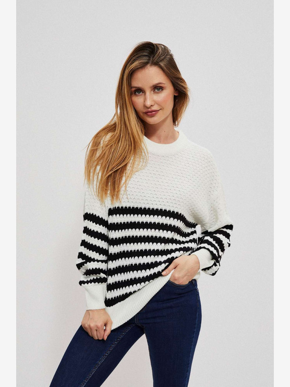 Moodo Čierno-biely dámsky pruhovaný sveter Moodo