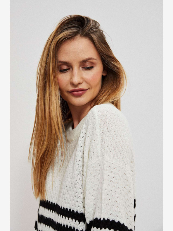 Moodo Čierno-biely dámsky pruhovaný sveter Moodo