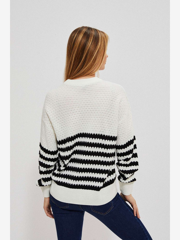 Moodo Čierno-biely dámsky pruhovaný sveter Moodo