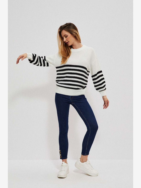 Moodo Čierno-biely dámsky pruhovaný sveter Moodo
