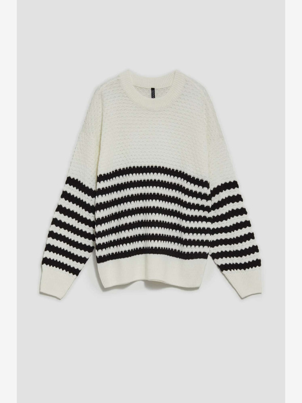 Moodo Čierno-biely dámsky pruhovaný sveter Moodo