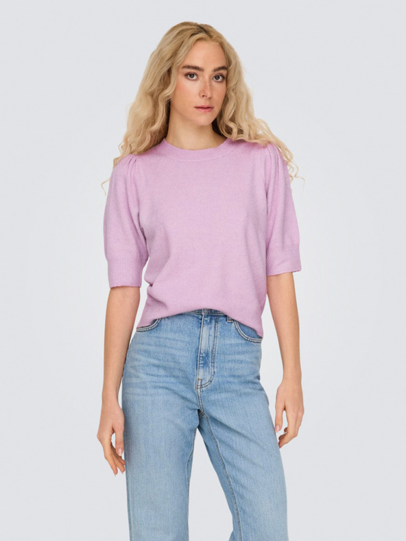 ONLY Ružový dámsky sveter s krátkym rukávom ONLY ONLRICA