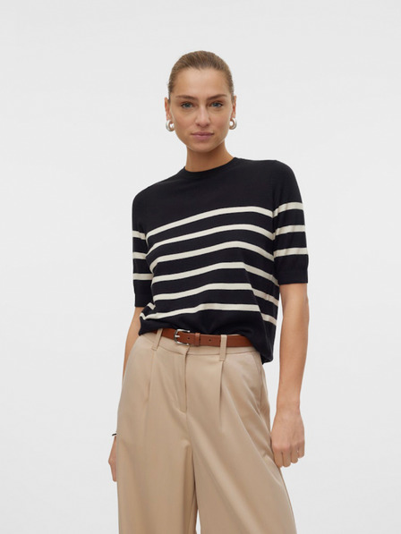 Vero Moda Béžový a čierny dámsky pruhovaný sveter Vero Moda