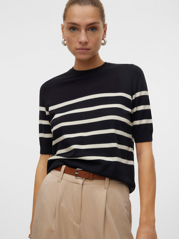 Vero Moda Béžový a čierny dámsky pruhovaný sveter Vero Moda