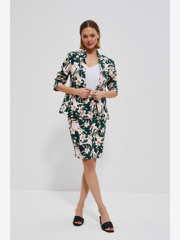 Moodo Béžová a zelená dámska kvetinová sukňa s opaskom Moodo