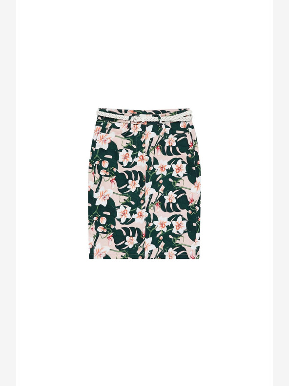 Moodo Béžová a zelená dámska kvetinová sukňa s opaskom Moodo