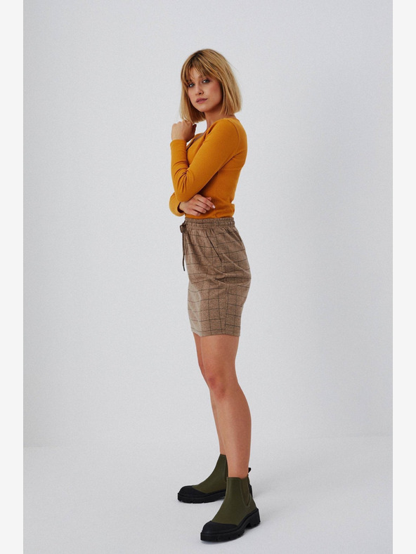 Moodo Hnedá dámska kockovaná sukňa Moodo