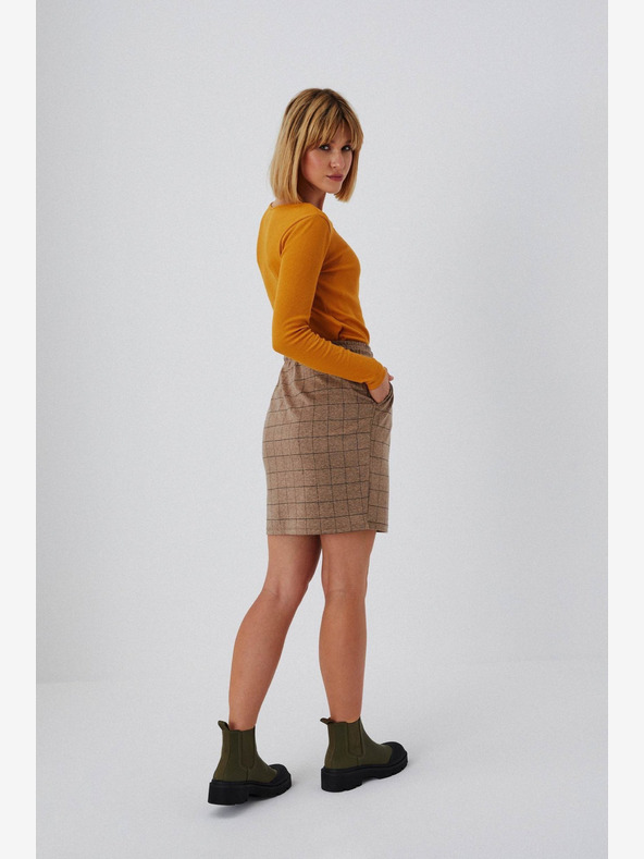 Moodo Hnedá dámska kockovaná sukňa Moodo