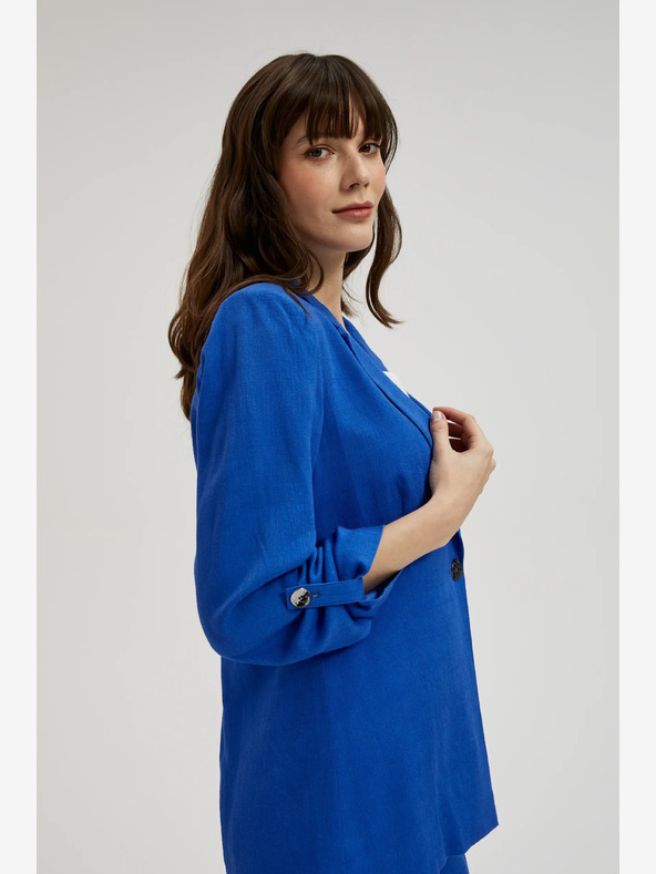 Moodo Modrá ľanová bunda s 3/4 rukávmi Moodo