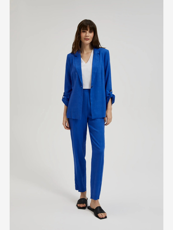 Moodo Modrá ľanová bunda s 3/4 rukávmi Moodo