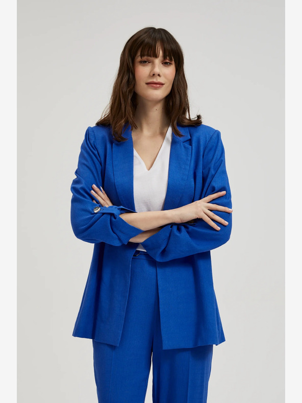 Moodo Modrá ľanová bunda s 3/4 rukávmi Moodo