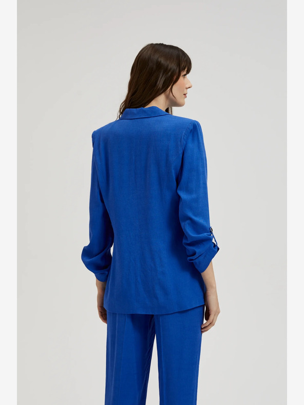 Moodo Modrá ľanová bunda s 3/4 rukávmi Moodo