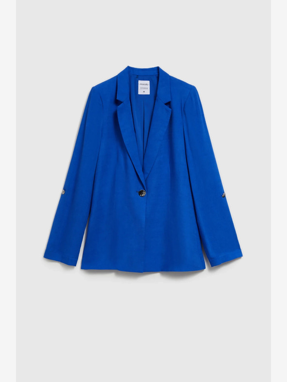 Moodo Modrá ľanová bunda s 3/4 rukávmi Moodo