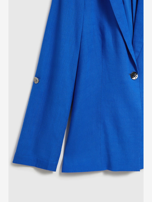 Moodo Modrá ľanová bunda s 3/4 rukávmi Moodo