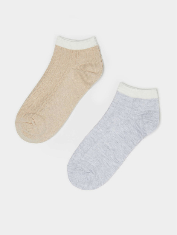Moodo Súprava dvoch párov dámskych ponožiek v sivej a béžovej farbe Moodo