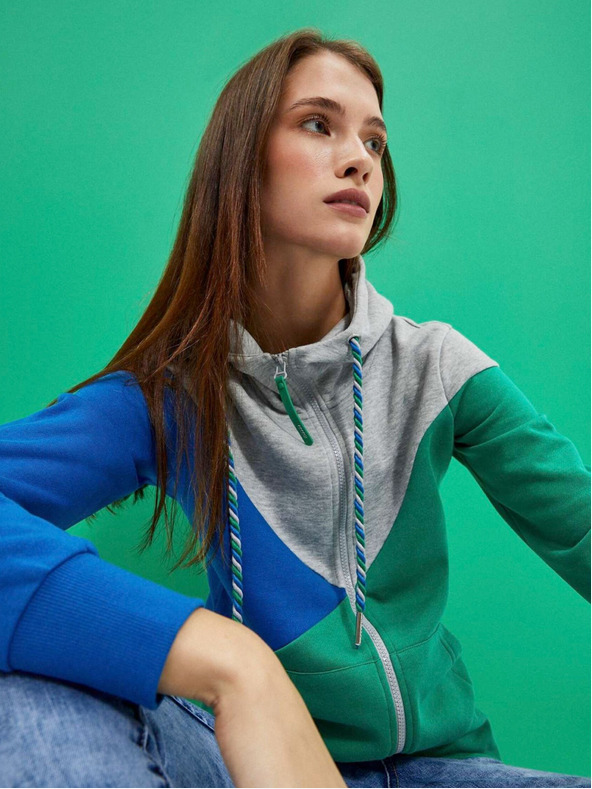 Moodo Šedá a zelená dámska mikina na zips Moodo