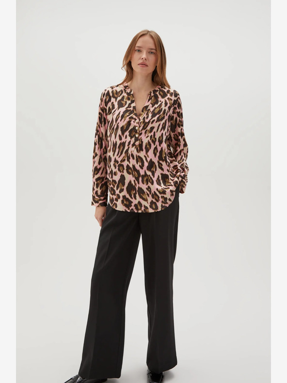 Moodo Hnedo-ružová dámska vzorovaná blúzka Moodo